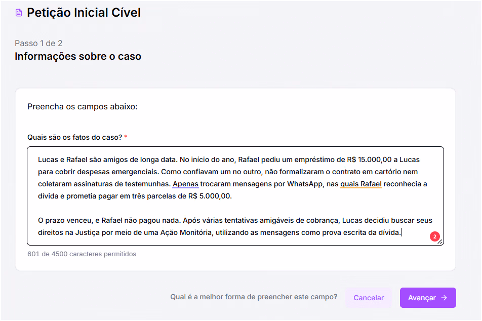 Preencher as informações necessárias.