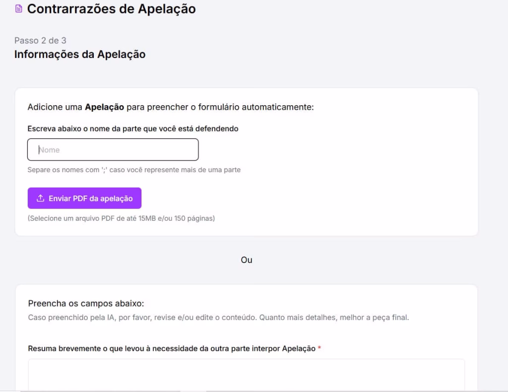 faça o upload da apelação da sentença