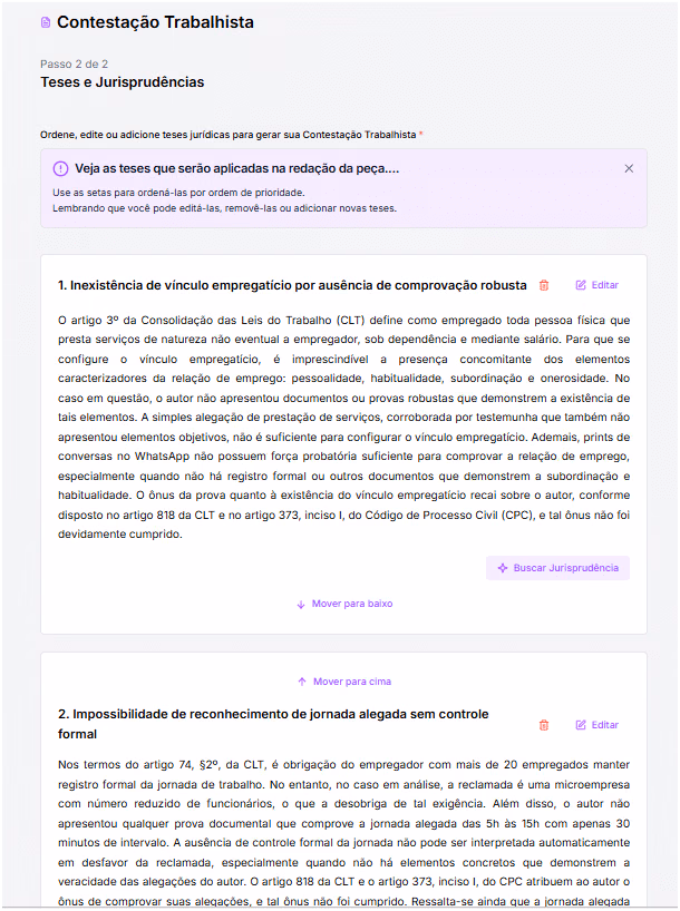 Revise as teses geradas.