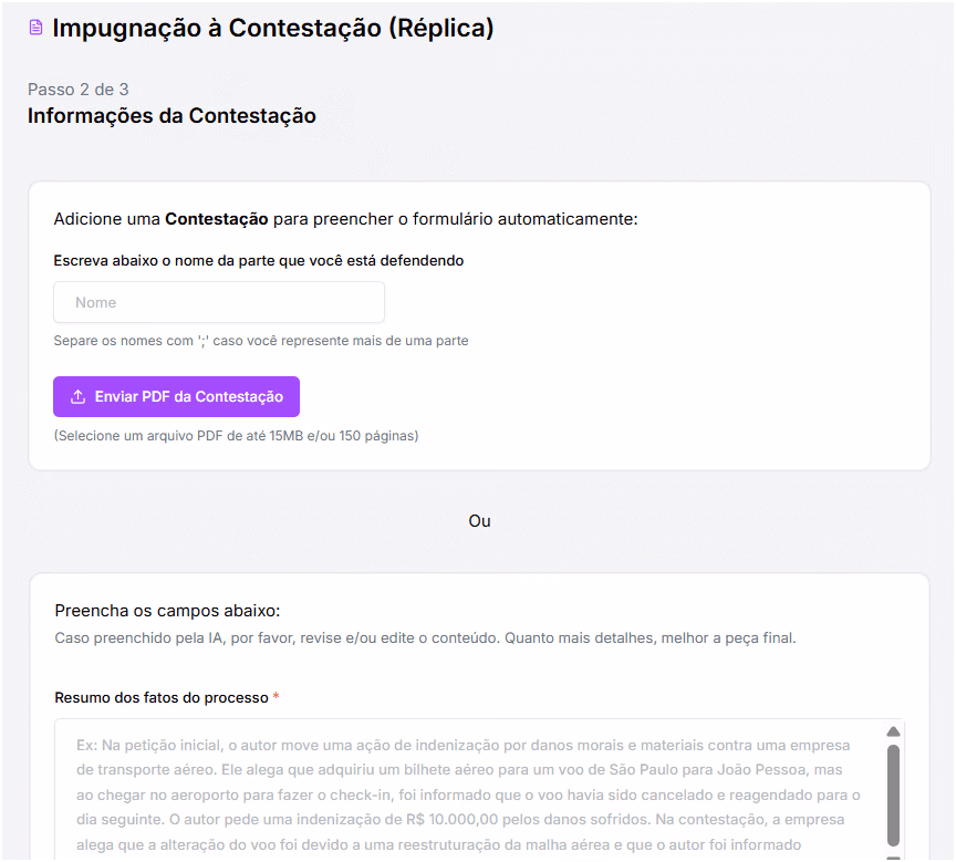 Adicione uma Contestação para preencher o formulário.