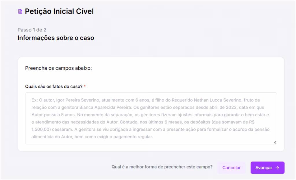 Informações sobre a petição inicial.