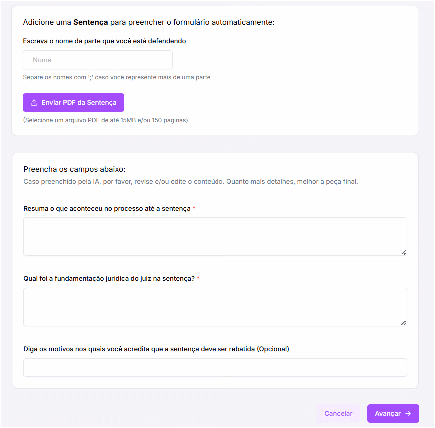 Adicione a sentença para preencher o formulário.