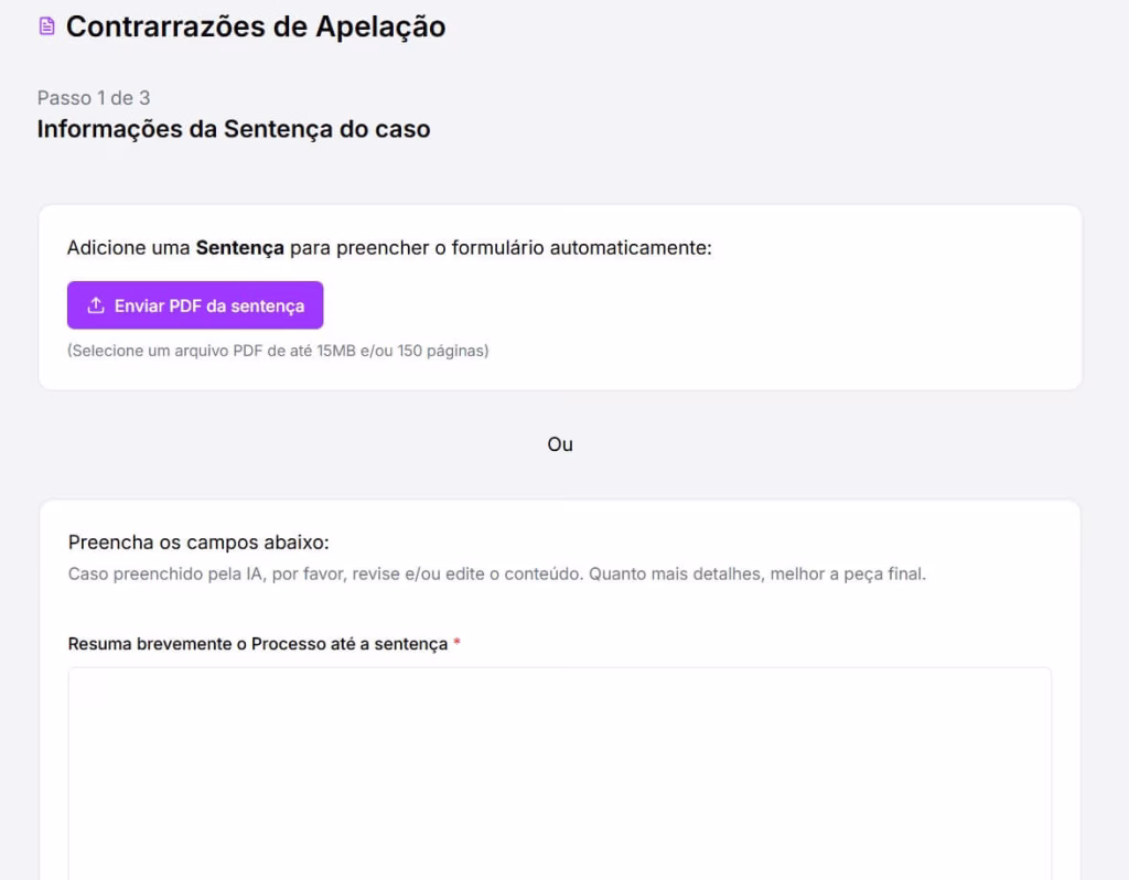 faça o upload da sentença do processo