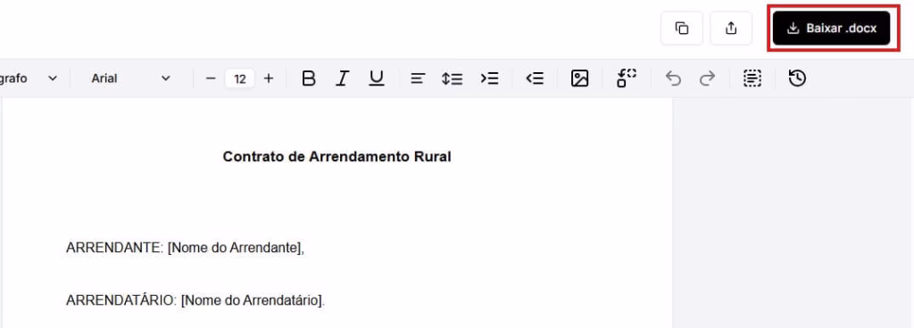 Tela para baixar contrato de arrendamento rural 