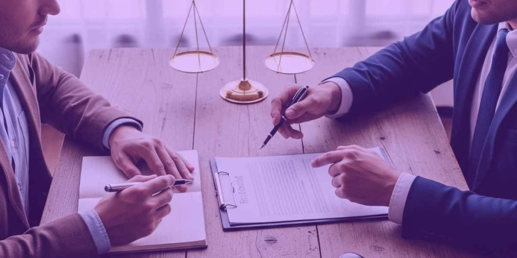Advogados revisando contrato de parceria