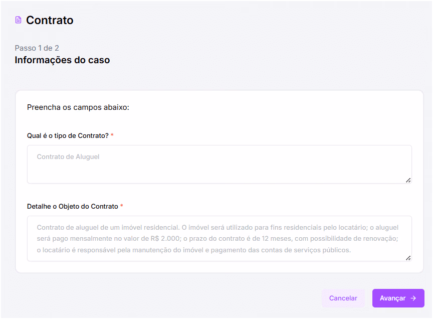 Escreva as informações do contrato. 