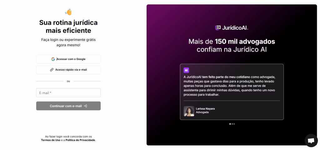 Tela de cadastro da Jurídico AI