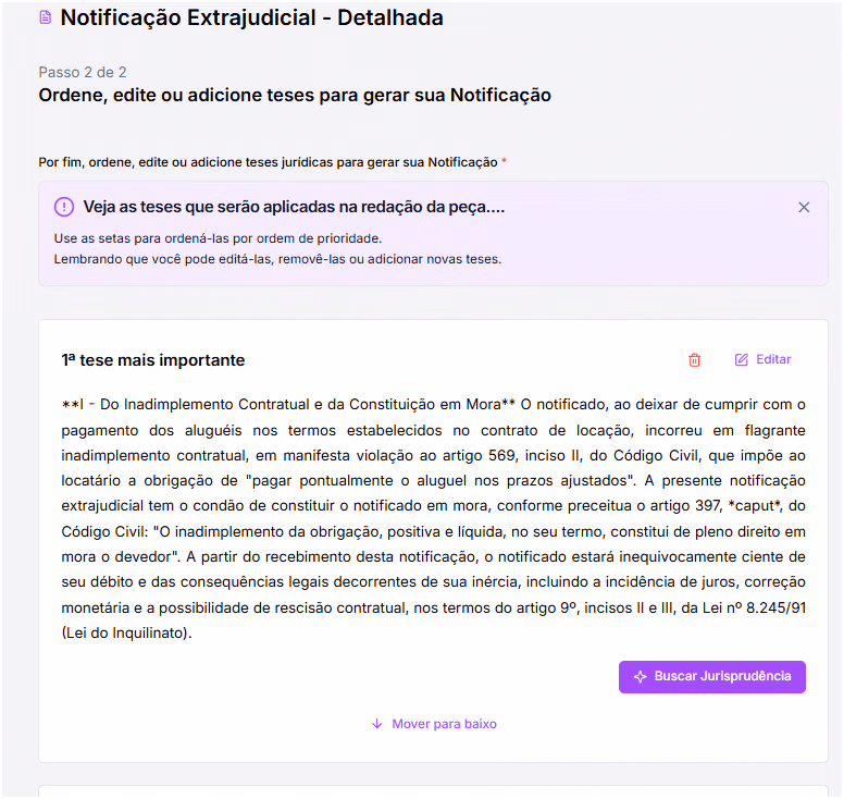 Teses geradas da notificação.