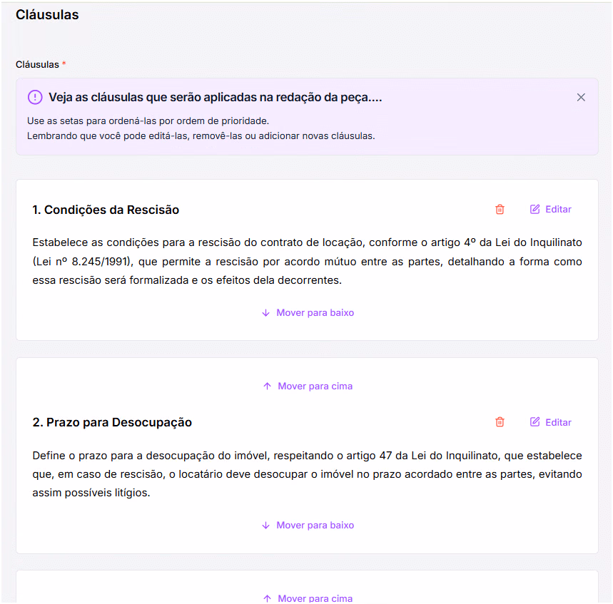 Cláusulas do contrato.