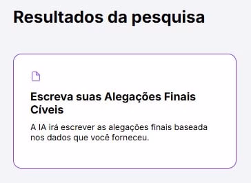 Tela para pesquisar e selecionar alegações finais cíveis