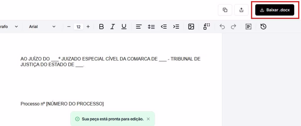 Tela para baixar Recurso Inominado