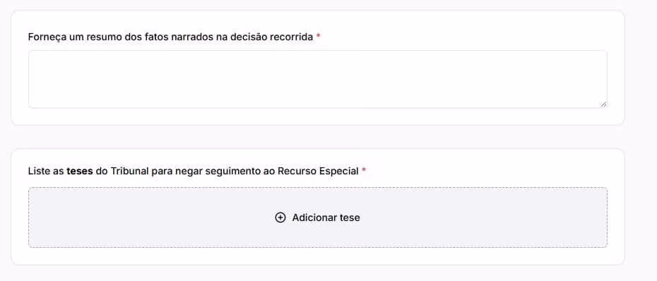 Tela para adicionar informações da decisão manualmente