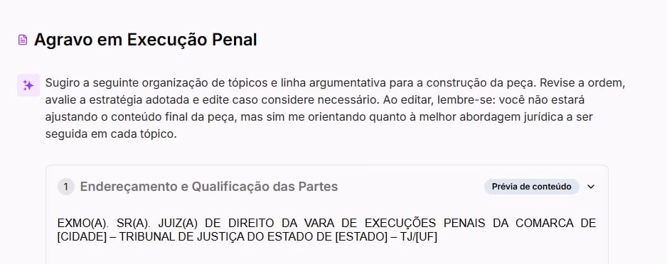 Tela com uma prévia do agravo em execução penal