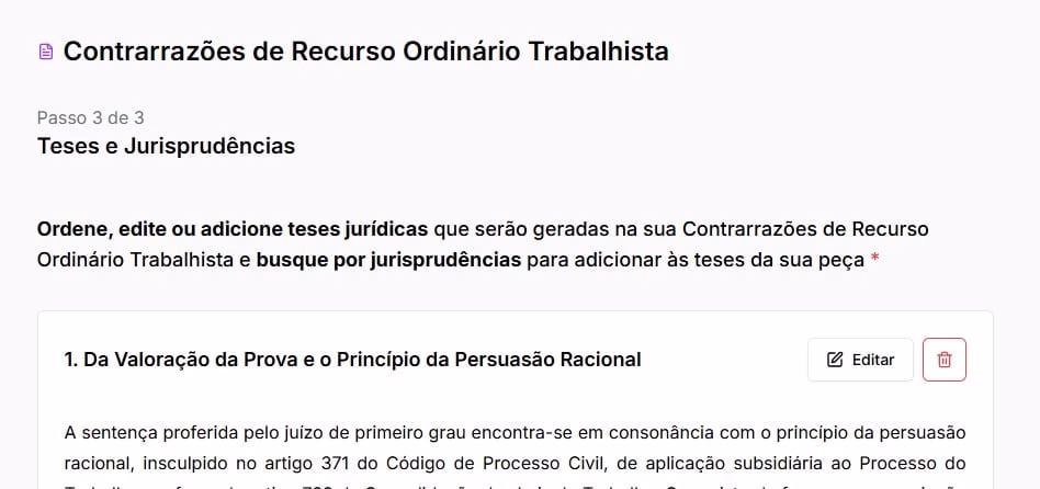 Tela para fazer edição e revisão das teses