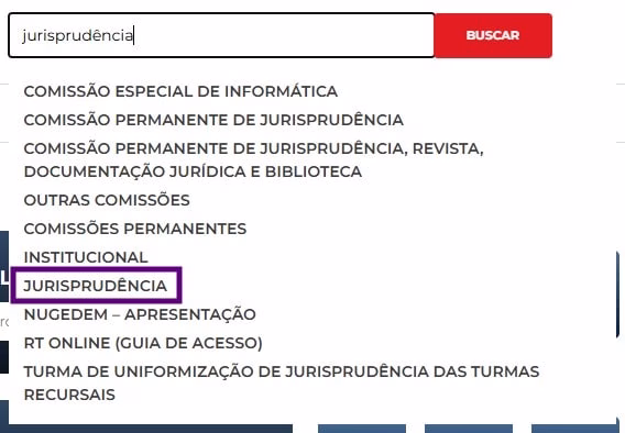 Tela para pesquisar por jurisprudência no site