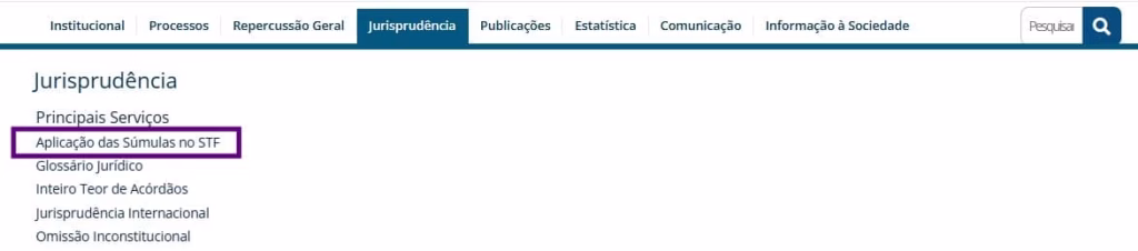 Tela para aplicação de súmulas 
