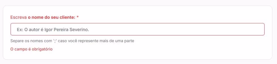 Preencha o nome do seu cliente