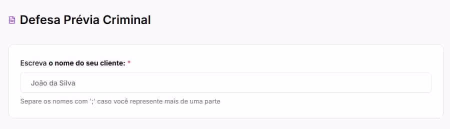 Tela para preencher nome do cliente