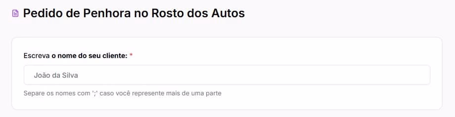 Tela para preencher com nome do seu cliente
