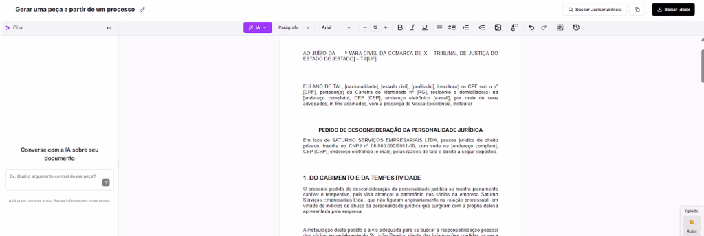 Modelo de Pedido de Desconsideração da Personalidade Jurídica finalizado
