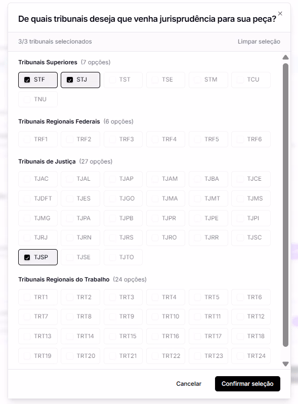 Busca de jurisprudência na Jurídico AI para o modelo de Manifestação para Produção de Provas
