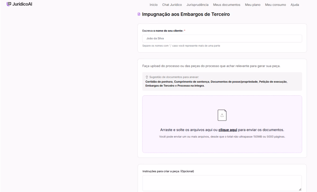 Criando o modelo de impugnação aos embargos de terceiro.