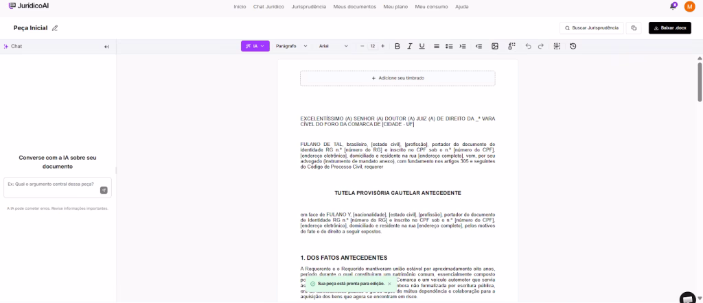 Tutela Provisória Cautelar Antecedente finalizada. 