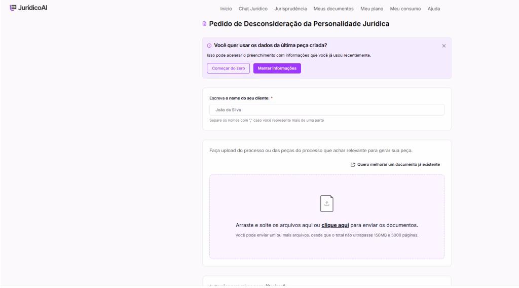 Informações para criar o modelo de Pedido de Desconsideração da Personalidade Jurídica..
