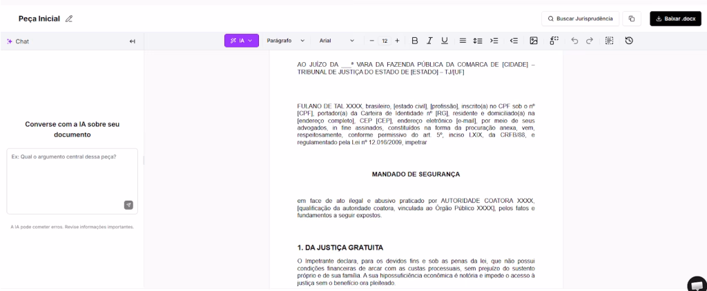 Modelo de Mandado de Segurança Administrativo Repressivo finalizado.