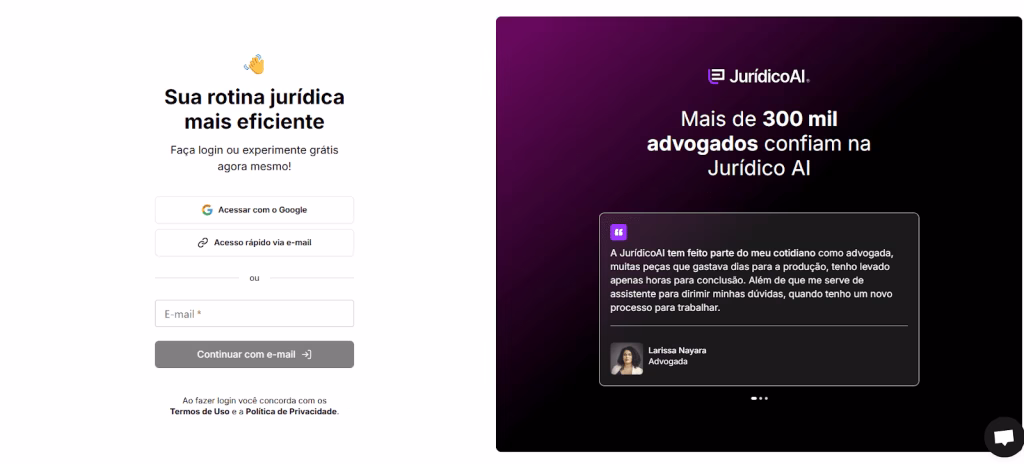 Tela da home da Jurídico AI