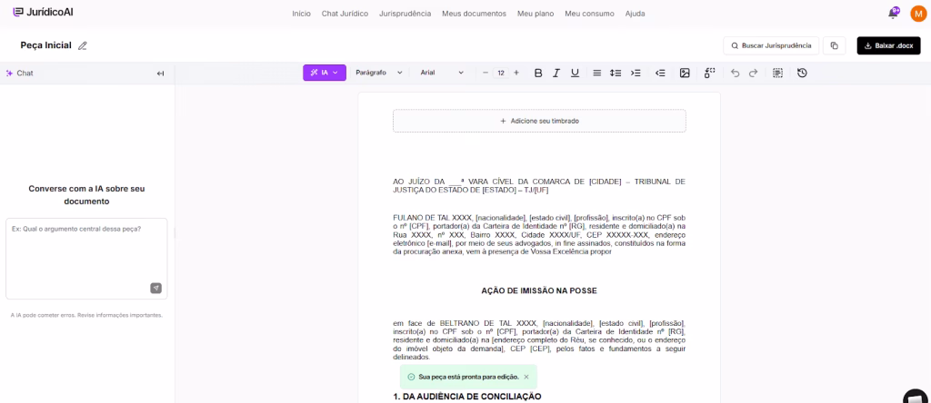 Modelo de Ação de Imissão na Posse finalizado.
